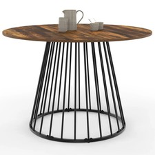 Table à manger ronde YUNA 6 personnes plateau bois foncé HAWKINS et noir 110 cm