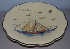 Grand Plat Plateau à Fruit de Longwy Signé Schooner Décor Bateau Peint à la Main