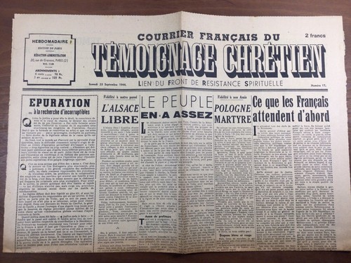 Témoignage chrétien 1944 - témoignage,