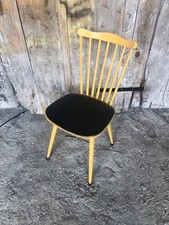 Chaise Style BAUMANN Western Bois Jaune + Assise Skaï Noir Vintage #A247