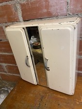 Armoire À Pharmacie Ancienne Double Porte + Miroir Métal Blanc Vintage #C542
