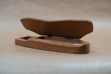 boite plumier trousse bois acacia sculpté signé artisan d'art vintage 1980