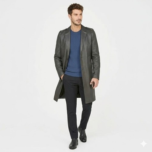 Trench coat long cuir - long, en