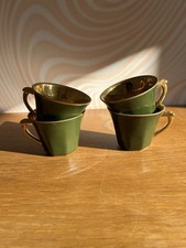 LOT DE 4 TASSES PORCELAINE ALUMINITE FRUGIER LIMOGES FRANCE VERTES ET DORÉES