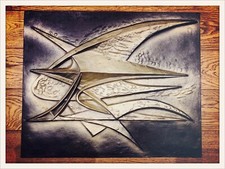 Plaque de Cheminée en Fonte signée Le Coff / Fonderie Stern / Moderniste 48X59cm