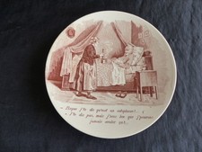 ANCIENNE ASSIETTE PARLANTE FAIENCE DE SARREGUEMINES U&C 19eme SIECLE
