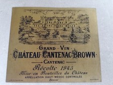etiquette vin Chateau Cantenac Brown 1943.