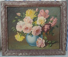 ANCIEN TABLEAU HUILE SUR PANNEAU NATURE MORTE HENON RISCH 