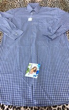 FRENCH 1960s MEN LONG WORKWEAR SHIRT~BLUE PLAID COTTON~MADE IN FRANCE~NEW&TAG~L