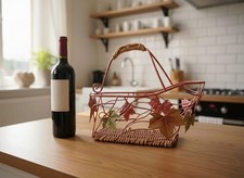 Porte-Bouteille de Vin Rustique en Métal et Osier avec Feuilles de Vigne