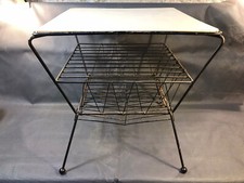 Ancienne petite table basse en métal et plateau bois vintage années 1960