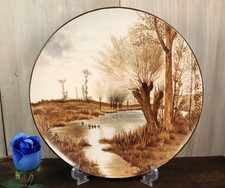 Plat Assiette Ancien Creil et Montereau Peint Main Signé Paysage Automne 19ème