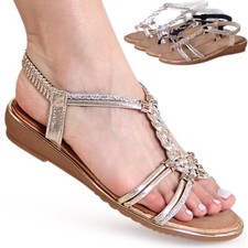 Sandales À Talons Compensés Confortables Avec Strass Pour Femmes