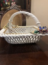 Vintage Capodimonte Basket Vase Porcelain With Flowers Size 11x11