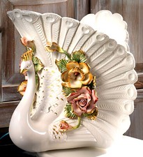 Capodimonte Porte Vase En Porcelaine Paon Avec Fleurs Roses Vases Décoratifs