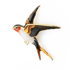Broche hirondelle pour homme et femme Peinte à la main et Emaillée, bijou oiseau