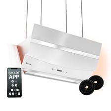 Hotte aspirante cuisine, Hotte Îlot Inclinées, 90cm acier inoxydable verre blanc