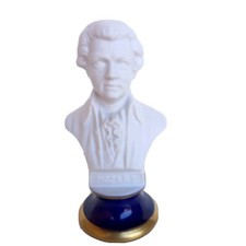 MAGNIFIQUE  BUSTE DE MOZART EN BISCUIT ET PORCELAINE  BLEU ET DORE    LIMOGES??