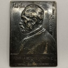 PLAQUE BRONZE ARGENTE 66*48mm 74.7g LOUIS PASTEUR Par O. ROTY / PATINE SOMBRE
