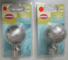 Lot 2 embouts boules tringle à rideaux Ø 20 Métal décor chrome mat Long. 8 cms