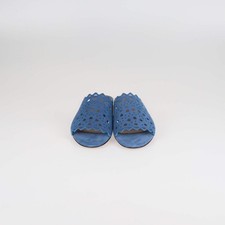 Alaia Blue Denim Laser Cut Suede Vienne Mules Flat