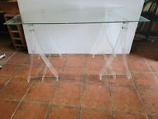 Ancien Bureau Tréteaux En  Plexiglas Dessus En Verre Des Années 70