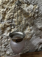 Ancienne suspension en verre dépoli et métal- Art Déco