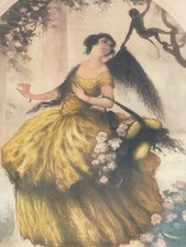 Superbe grande gravure signée aquarellée jeune femme elegante au singe Art Déco