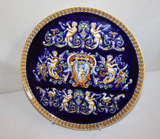 Plat à tarte en faïence de Gien, décor Renaissance Italien bleu, 32.5 cm
