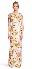 Adrianna Papell English Rose short sleeve floral gown with tie sash NWT