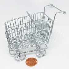 Chariot De Magasin En Fil Argenté Peint Pour Maison De Poupées Échelle 1:12
