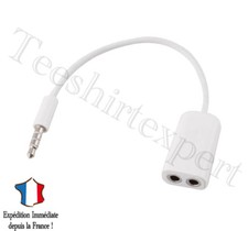 ADAPTATEUR CABLE AUDIO JACK CASQUE ECOUTEUR DOUBLE 3.5 NEUF 1 MALE 2 FEMELLE !!