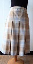 Jupe vintage écossaise ton crème et bleu ciel Tartan Pli Carreaux T. 2 à 3