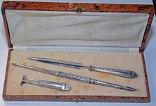 Coffret Ecriture c-1900 Sceau Porte plume  Coupe papier en Argent massif  Ancien