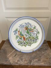 Ancien Plat Gâteau Tarte Dessert Porcelaine LIMOGES PL Décor Bleu Oiseau Fleurs