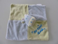 E12. DOUDOU PLAT KIABI BEBE VACHE VERT BLEU MY FIRST COW CARRE FLEUR ETAT NEUF*