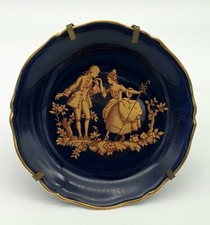 Paul Pastaud Limoges - Assiette Porcelaine Bleu de Four décor Fragonard à L'Or