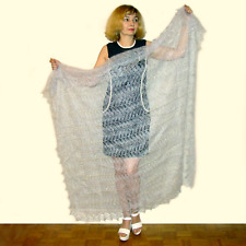 Grand Châle Gris Tricoté à la main/ Idée Cadeau femme - Châle russe d Orenbourg