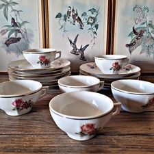 Tasses en porcelaine motif floral (rose et fleurs) en lot de 6 pour café thé