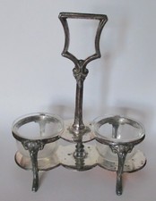 SALERONS DOUBLE EN METAL ARGENTE AVEC VERRINES JAMES DEAKIN & SONS