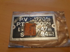 plaque de tare alu PEUGEOT 1770 / 2900 kg  ( J9 ? ) pièce d'origine 7540.37