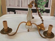 Ancien Lustre Verre Et Laiton