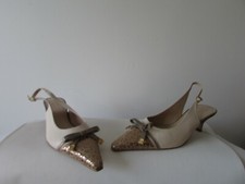 escarpins heyraud cuir beige,cuir de suède  panthère et cuir verni taupe 37,5