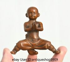 2.8 "sculpture en bois de buis chinois Feng Shui Kung Fu Kid statue A3