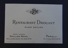 Carte de visite RESTAURANT DROUANT Paris place Gaillon visit card Visitenkarte