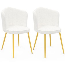 Lot de 2 chaises coquillage ADELAIDE bouclette blanche pieds dorés