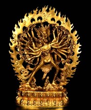11.8" bronze tibétain 24K or Tantra Mandkesvara Kalachakra Bouddha sculpture
