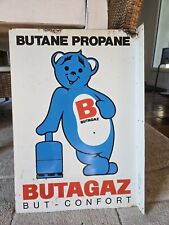 Plaque Publicitaire Vintage Butagaz Ourson Bleu Tôle Lithographiée Double Face