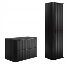 Ensemble meuble sous-lavabo ELEGANCE 80 cm façade rainurée noir + armoire murale