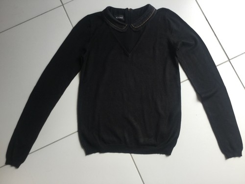 Pull noir col avec ruban - noir,
